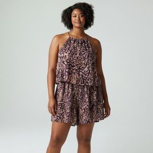 MOD Halter Palazzo Romper in Peacock Colors Purple/Peach Size Large